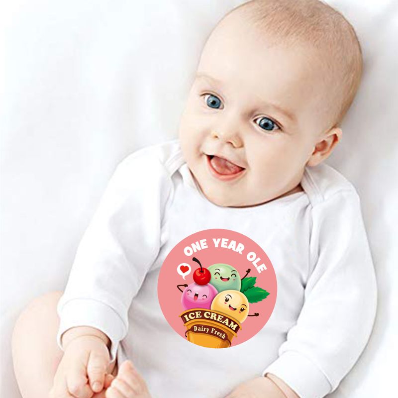 12 pçs sorvete padrão primeiro ano mensal marco foto compartilhamento bebê barriga adesivos 1-12 meses para lembranças da foto do bebê