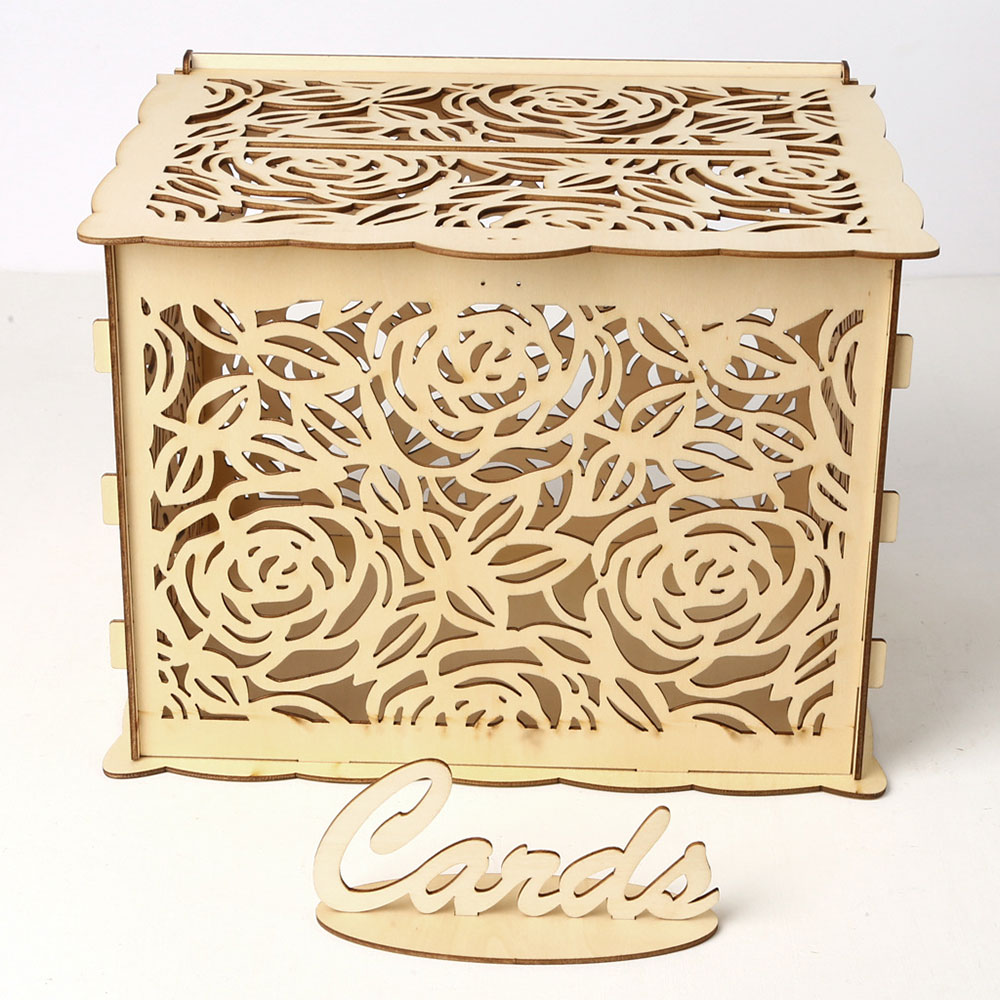 Wedding Card Boxes Wooden Box Wedding Supplies DIY Couple Deer Bird Flower Pattern Grid Business Card Wooden Box: JM01372 big