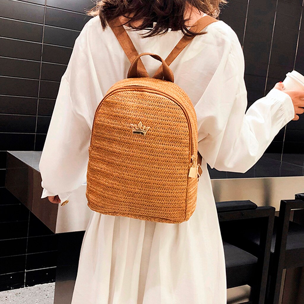 Femmes sac à bandoulière rond circulaire rotin osier paille tissé plage panier sac à main dames en plein air tissé carré backpa