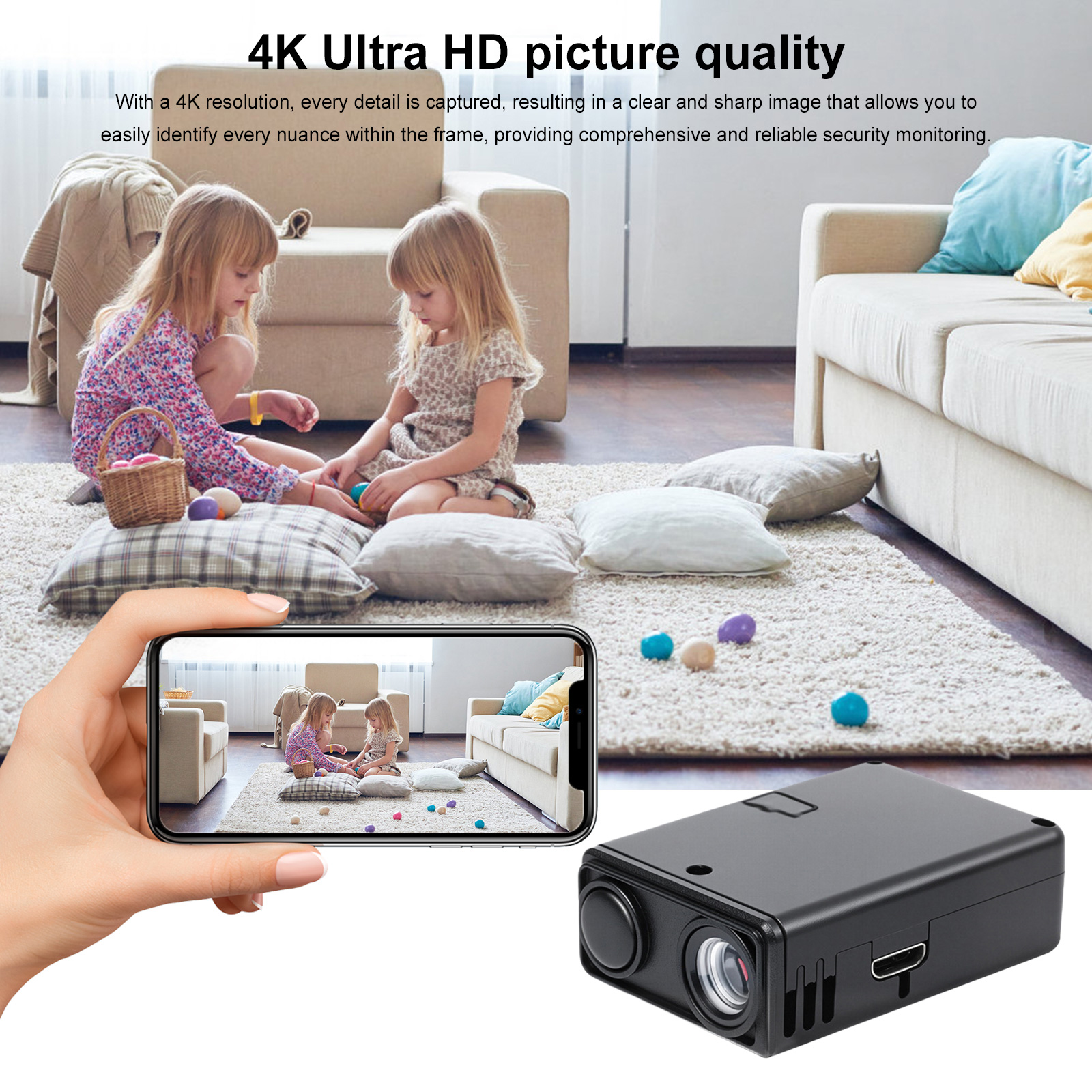 4K WiFi kleine monitorvideocamera met bewegingsdetectie Mini-bewakingscamera App-bediening op afstand voor bewaking binnenshuis