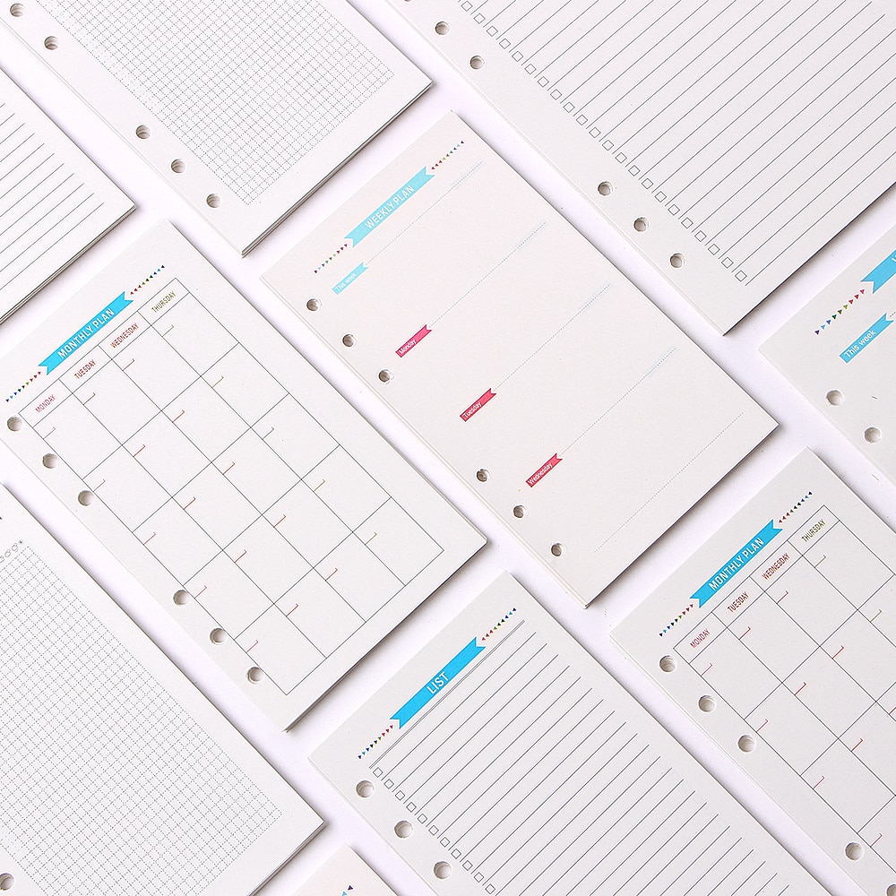 Agenda en espiral con 6 agujeros, planificador con papel interno, diario semanal, Plan mensual para hacer lista, página colorida para cuaderno de hojas sueltas A6/A5