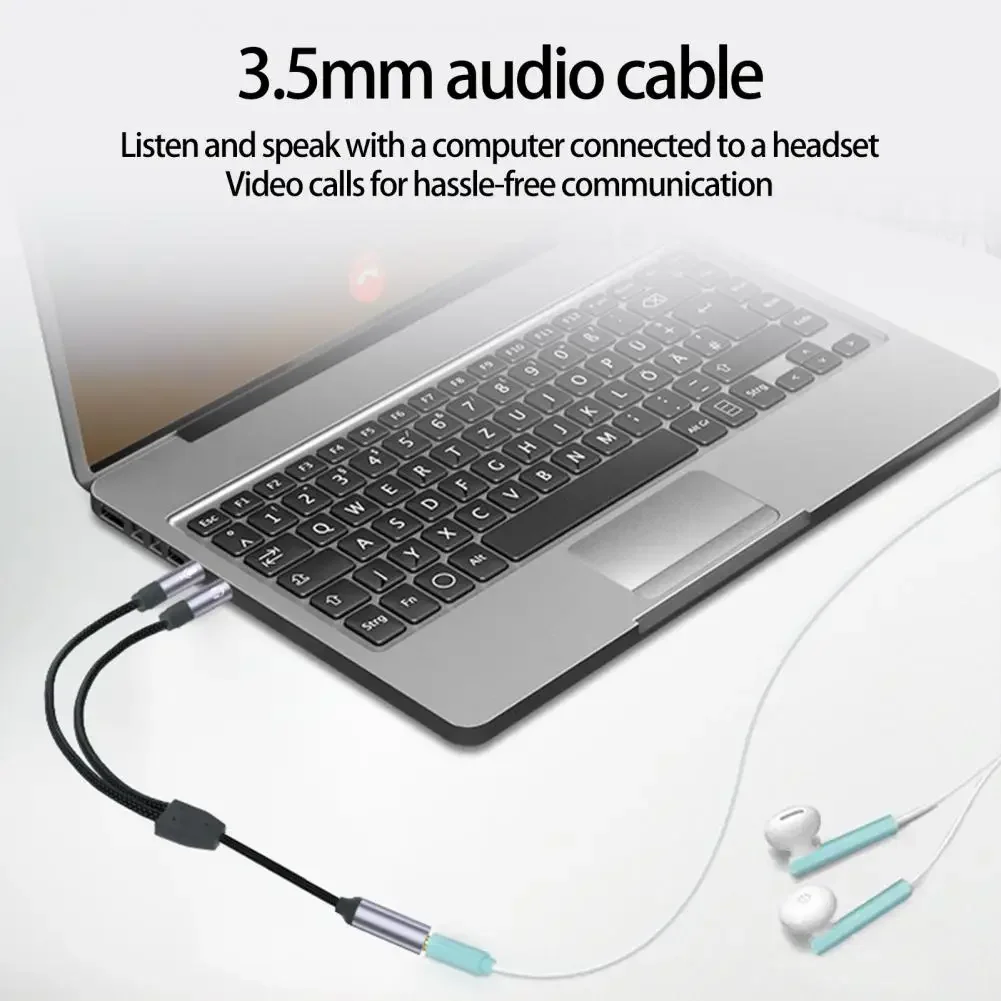 Rozdzielacz słuchawek 2 w 1, pleciony nylon, podwójny męski mikrofon 3,5 mm, kabel przejściowy audio na żeński 3,5 mm, akcesoria komputerowe