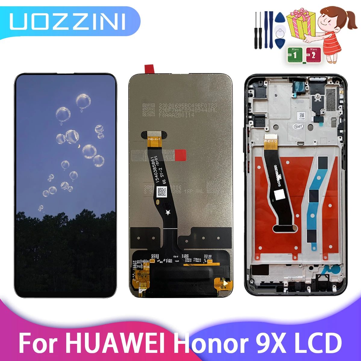 6.59 '' lcd huawei honor 9x 9 x premium global edition stk -lx1 stk -l22 näyttö kosketusnäyttö digitizer kokoonpano ei/kehyksellä