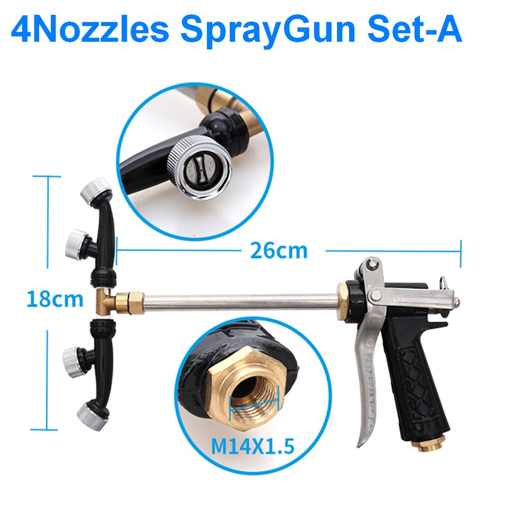 M14 Orchard High Pressure Spray Gun Pesticide Sprayer Misting Nozzle Mist Spraying Nozzle Garden Irrigation Atomizing Sprinkler: 4Nozzles Gun Set-A