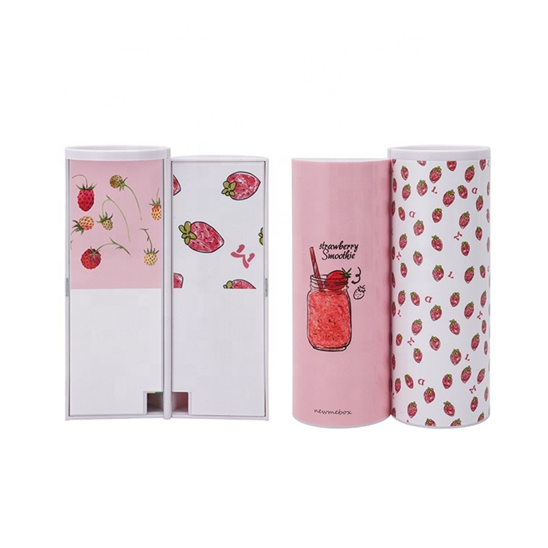 Kawaii Potlood Box Roze Kleur Dubbele Laag Balpen Aardbei Pen Case Voor Meisje Multifunctionele Opslag Dubbele Deur Standaard Maat