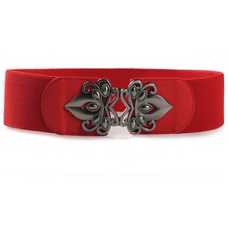 Ceinture élastique large pour femme, ceinture large pour pull et jupe, ceinture cintrée pour robe glrsbuty avec boucle en métal à fleurs, ceinture corset: Rouge