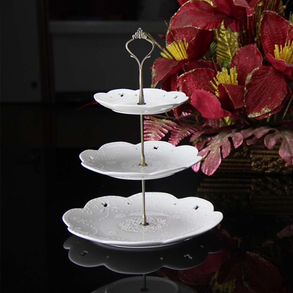 1 Juego de soporte de platos para pasteles de 2 o 3 niveles (plato no incluido) accesorio de corona de mango de Metal para fiestas de bodas plata/oro