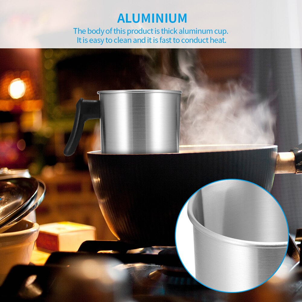 1.2/3L Pot de fusion de cire en Aluminium bougie à bricoler soi-même savon fondant pichet mousseur de lait avec longue poignée, peut économiser du travail et éviter les éclaboussures