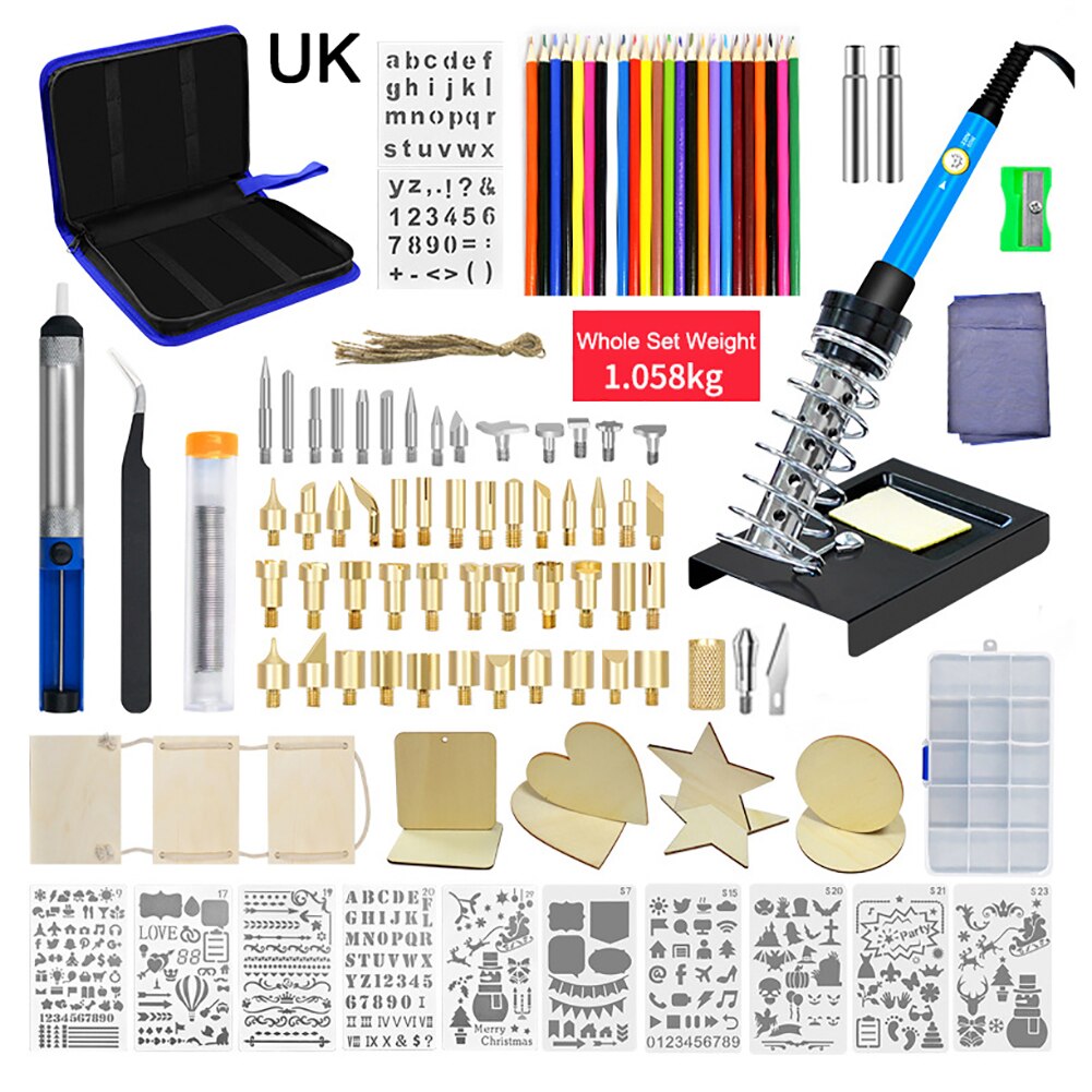 Wood Burning Kit 130 Pcs Soldering Pyrography Pen 60W With Adjustable Control Temperature Wood Burning Tool For Emboss Carving: Blue UK