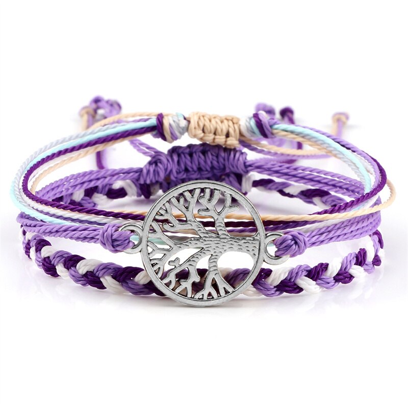 impostato di braccialetti intrecciati regolabili corda viola filo corda albero della vita simbolo OM braccialetto di amicizia per donna uomo gioielli fatti a mano: impostato 8