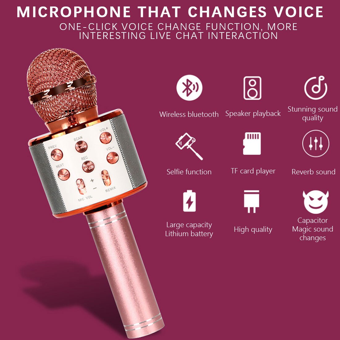 Handheld Portable Speaker Wireless Microphone for Karaoke, 4 in 1 Bluetooth with Record Function Wireless Microphone