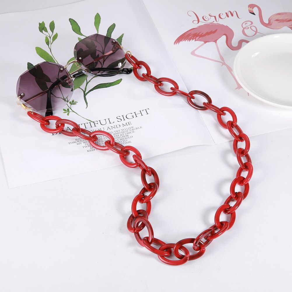 Skyrim bohême large acrylique lunettes de soleil chaîne lanière anti-dérapant lecture lunettes chaînes lunettes cordon cou sangle corde pour les femmes: Red