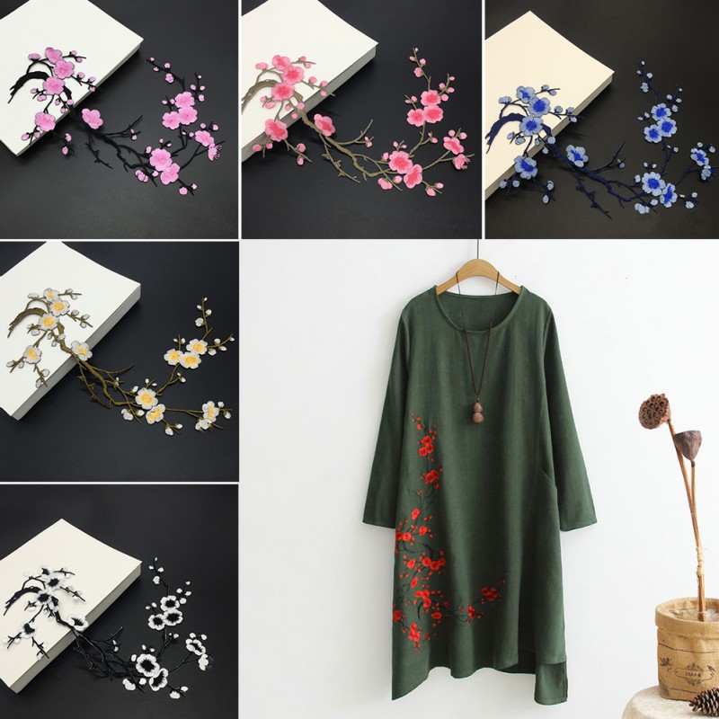 Parches bordados de flores de ciruela, adhesivos para ropa, decoración de boda, vestido de hierro en costura, proveedor de apliques, artesanías