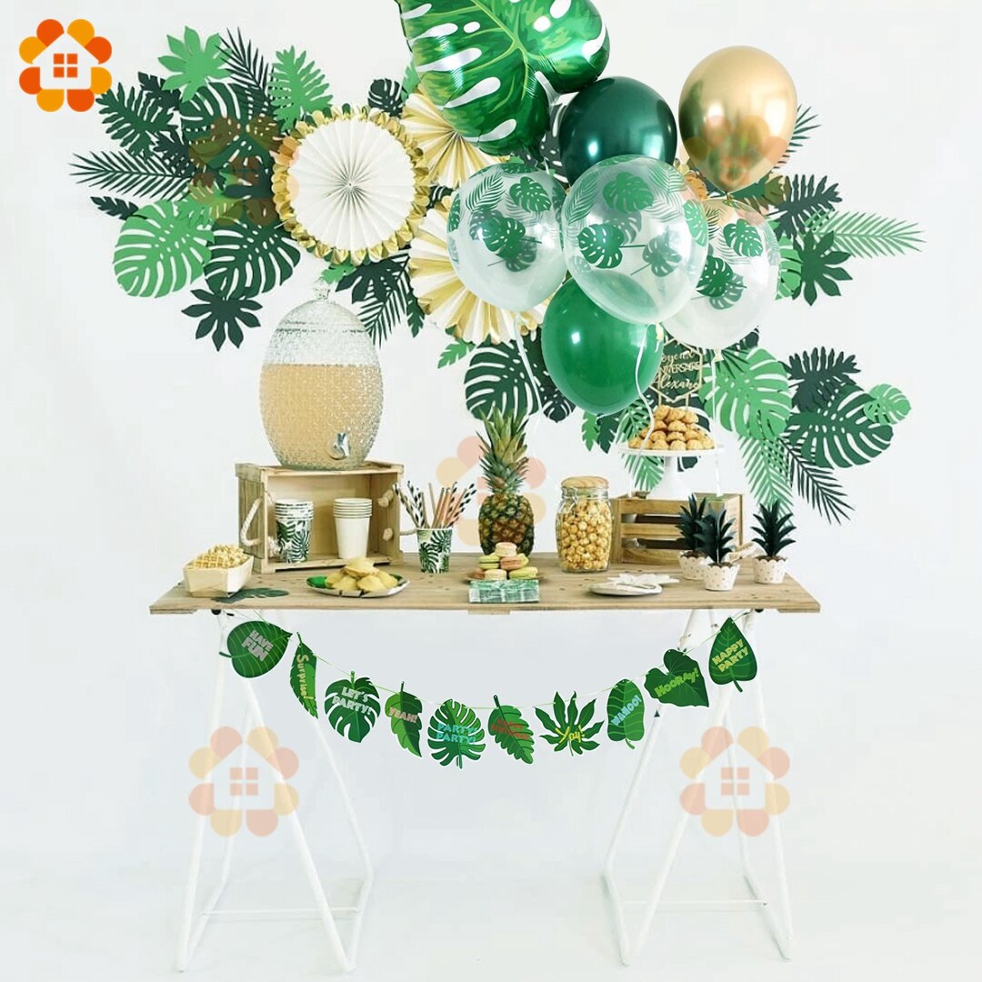 1 pack Artifical Green Palm leaves Hawaii Tropical Turtle Leaf for Kids Birthday Party Jungle Flamingo Summer Party Decoration