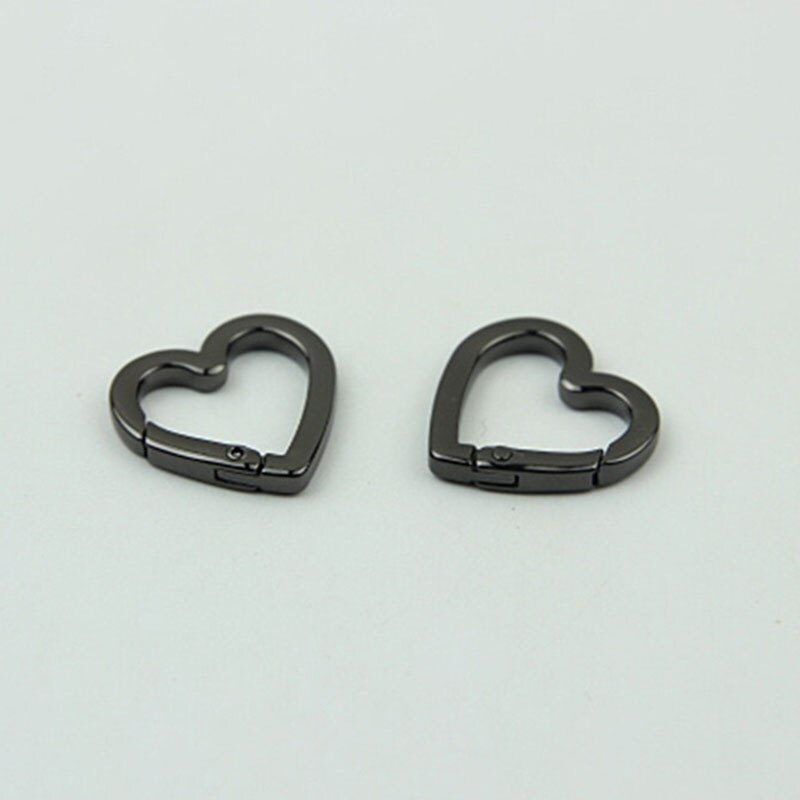 1 st metallhjärtformad ring öppningsbar nyckelring läder hantverksväska bältesrem spänne avtryckare snäpplås klämmanslutning tillbehör: Innerdiameter 19mm / Pistol svart