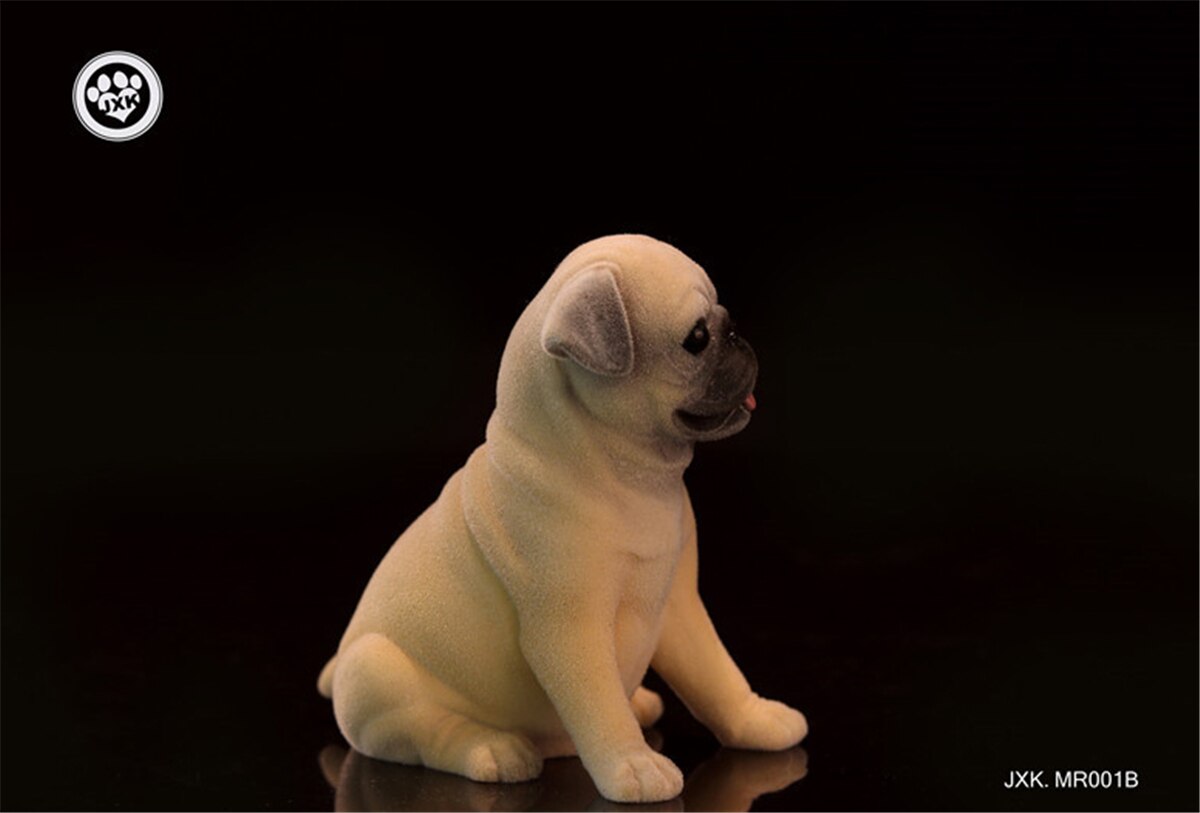 JXK Cute Pug Dog Pet Healing Figure Canidae Fluff Puppy Animal Model Collector Toy: JXK2035B(Beige)