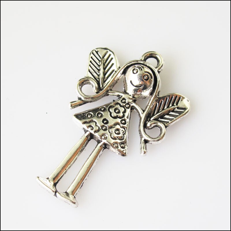 8 pièces couleur argent vieilli ailes d'ange pendentifs pendentifs 24x36.5mm