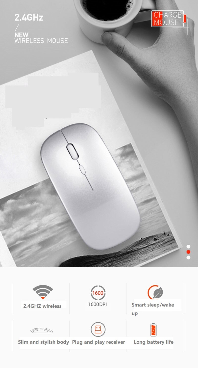 2.4G Wireless Mouse USB Rechargeable Mouse Silent Mute Office Mice Backlit Mouse Optical Ergonomic Gaming Mouse