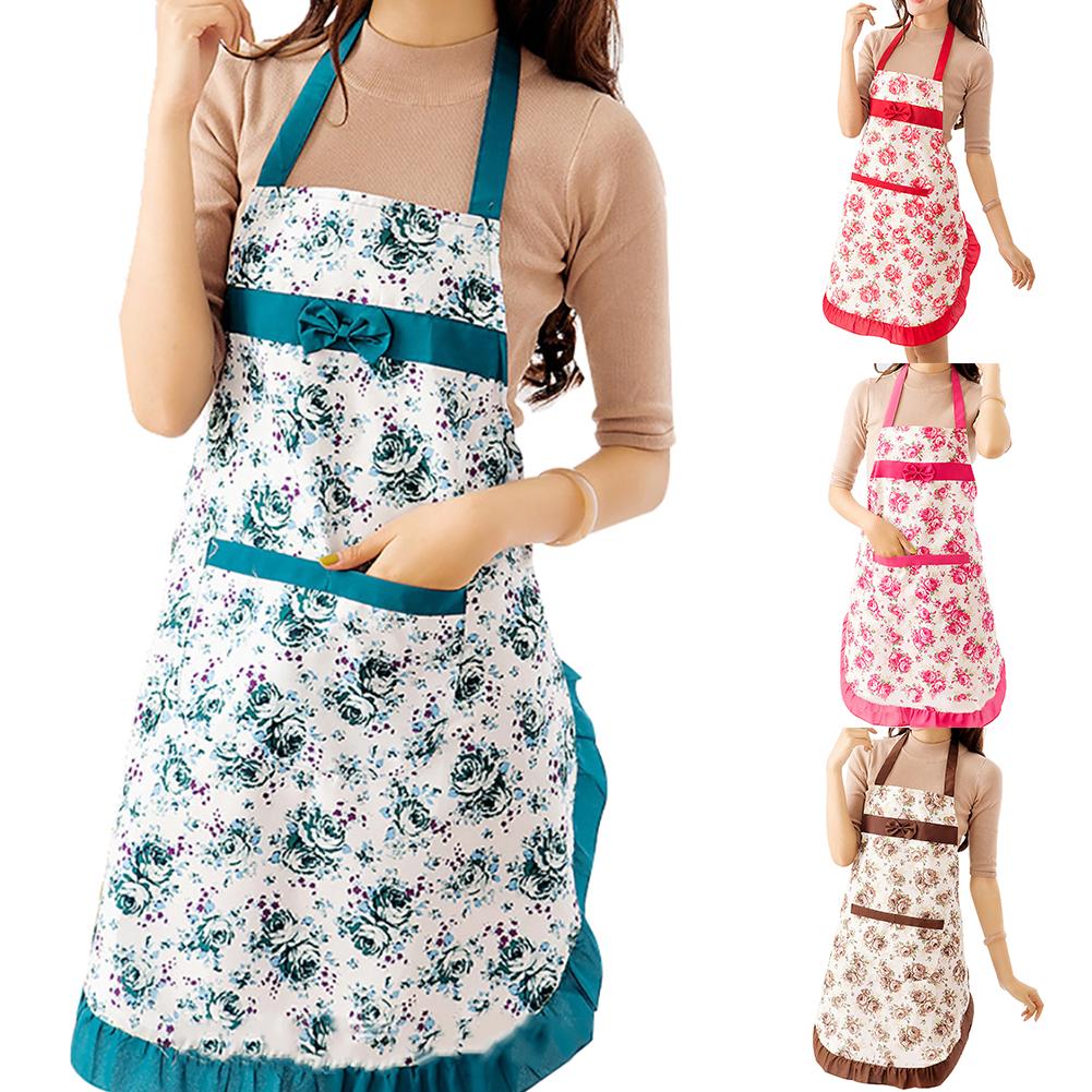 Delantal de cocina impermeable para mujer, babero de algodón grueso con bolsillos, delantal de princesa estampado, suministros para el hogar