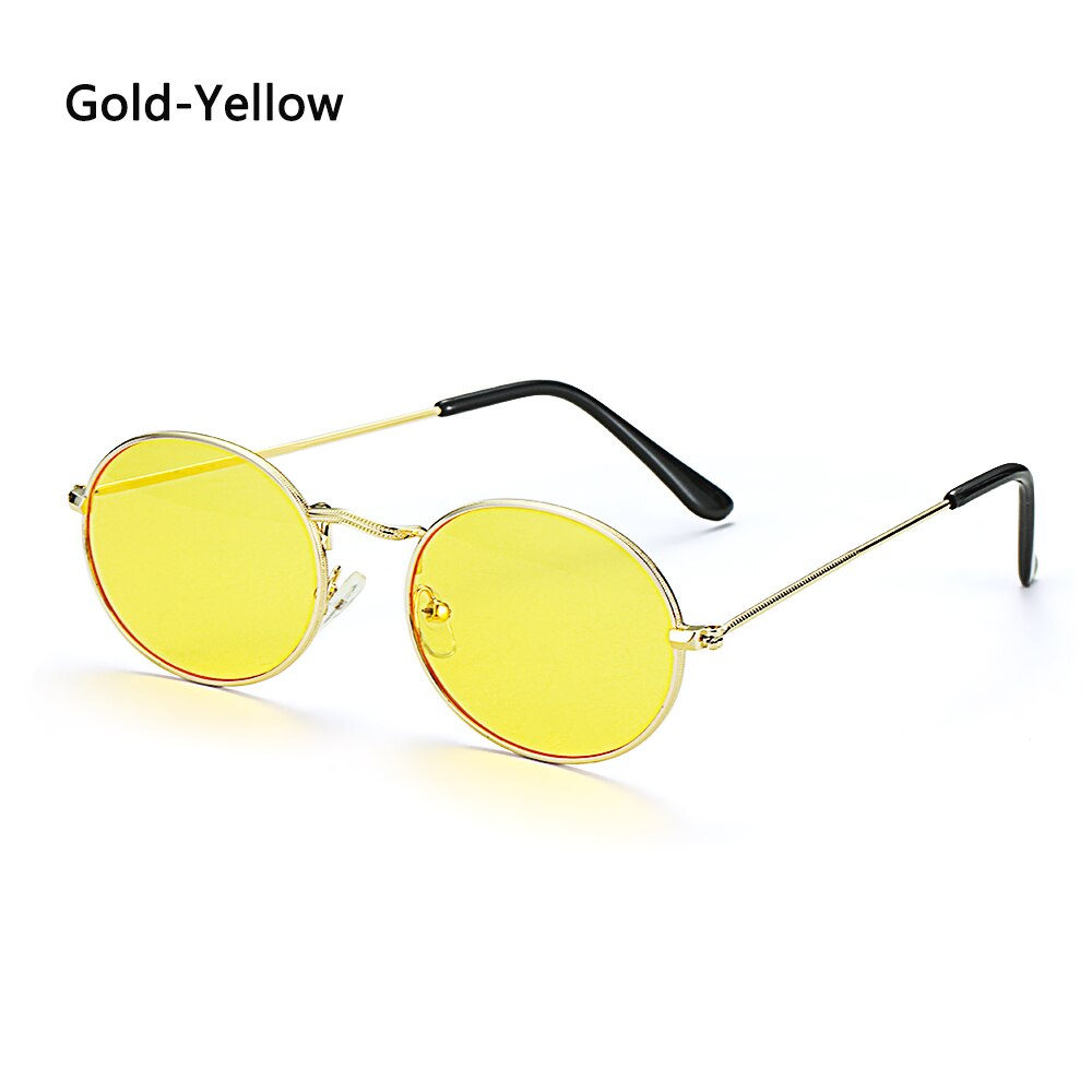 Vintage Small Metal Frame Oval Sunglasses Women Men's UV400 Shades Retro Sun Glasses Summer Beach Outdoor Hiking Eyewear: Gold-Yellow
