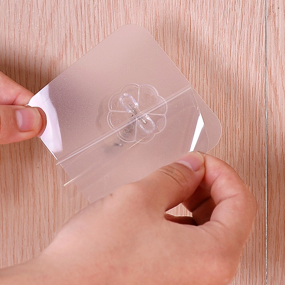 6 Stck transparent Starke Selbst Klebstoff Tür Zauberstab KleiderbüGel Handtuch Mopp Handtasche Halfter Haken Für Hängen Küche Schlecht Zubehör
