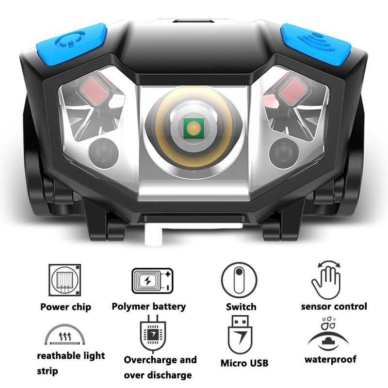 Z10 6000Lm potente linterna frontal recargable LED cuerpo Sensor de movimiento cabeza linterna de acampada lámpara con USB