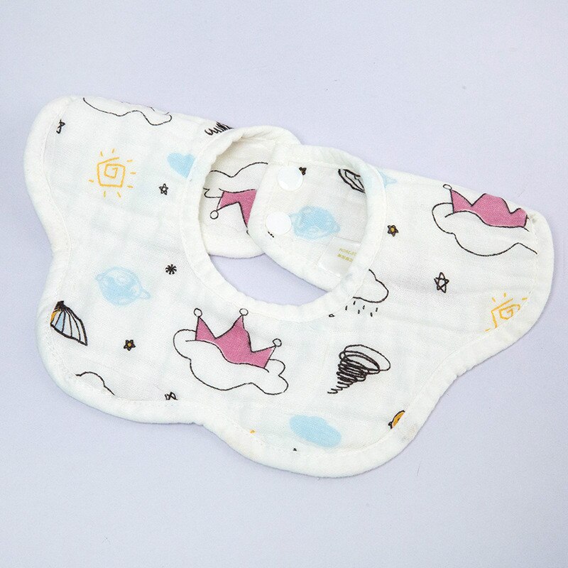 Cartoon Kinderen Slabbetjes 360 Roterende Bloemblaadje Bib Vier-Layer Mousseline Katoenen Baby Speeksel Slabbetjes Voeden Zorg Rijst Zak Leuke baby Slabbetjes: Crown Cloud
