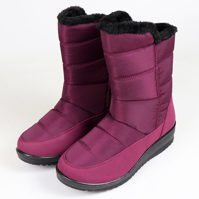 Waterdichte Laarzen Vrouwen Winter Snowboots Warm Pluche Fur Enkellaarsjes Casual Dames Wig Schoenen Voor Vrouwen Zip Bota Feminina: red / 36