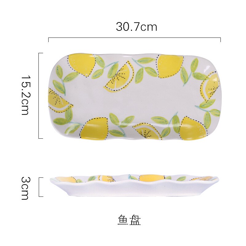 Citron glasur farve tallerken keramisk service rundt fad japansk husholdning rund rektangulær morgenmad kage frugt salat pasta: Sort
