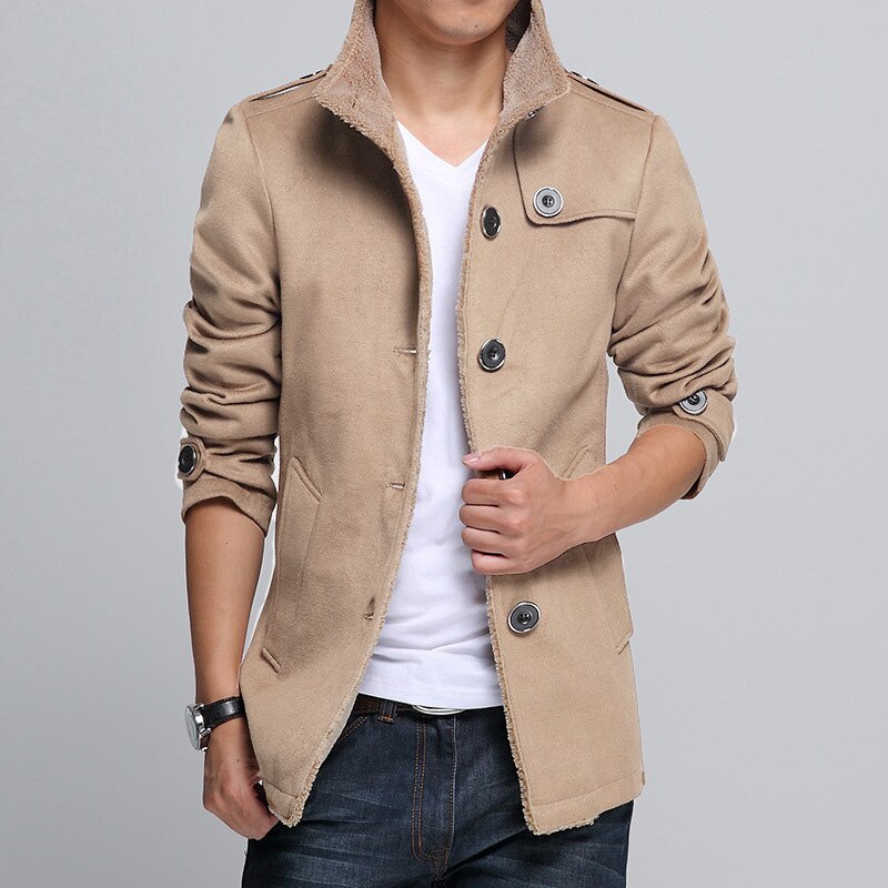 Manteau d'hiver noir pour hommes, manteau épais à manches longues, grande taille, coupe-vent vêtement d'extérieur en laine mélangé 3xl 4xl