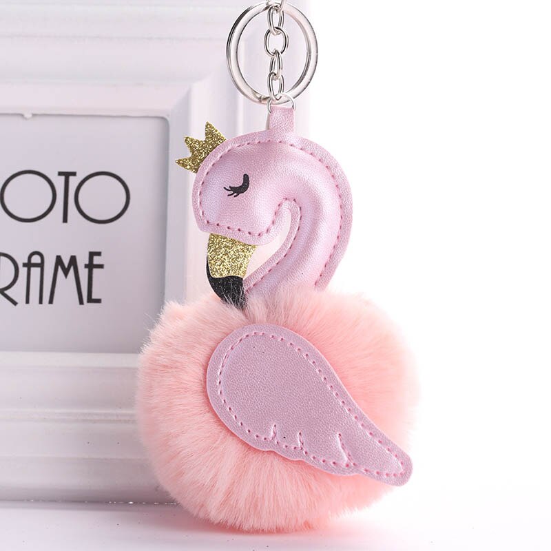 Leuke Roze Flamingo Sleutelhanger Vrouwen Konijnenbont Pompoms Zwaan Auto Sleutelhanger Houder Tas Charm Hanger Party Accessoires Cadeau: hkk03
