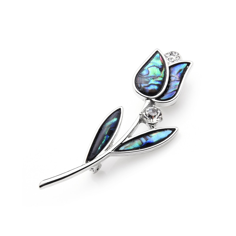 Wuli&Baby Natural Abalone Shell Tulip Brooches For Women Alloy Metal Flower Brooch Pins Jewelry Accessories