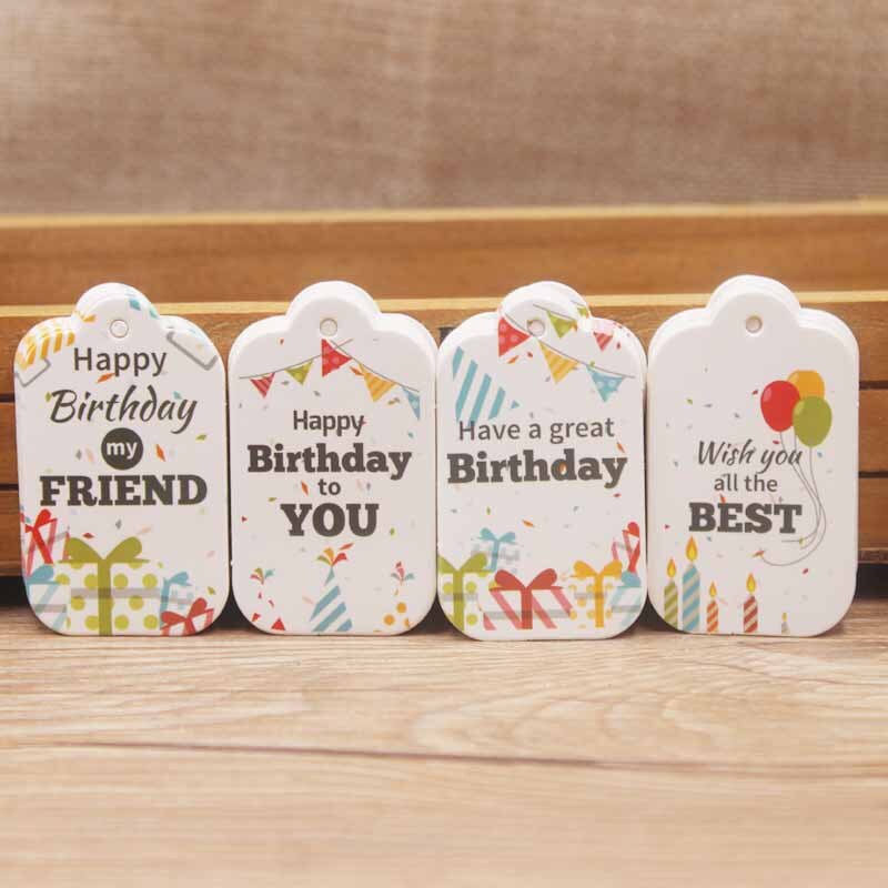 100pcs Happy Birthday Tag White Hang Tag DIY Paper Label Tag Garment Tags Party Paper Box Packing Label Cards