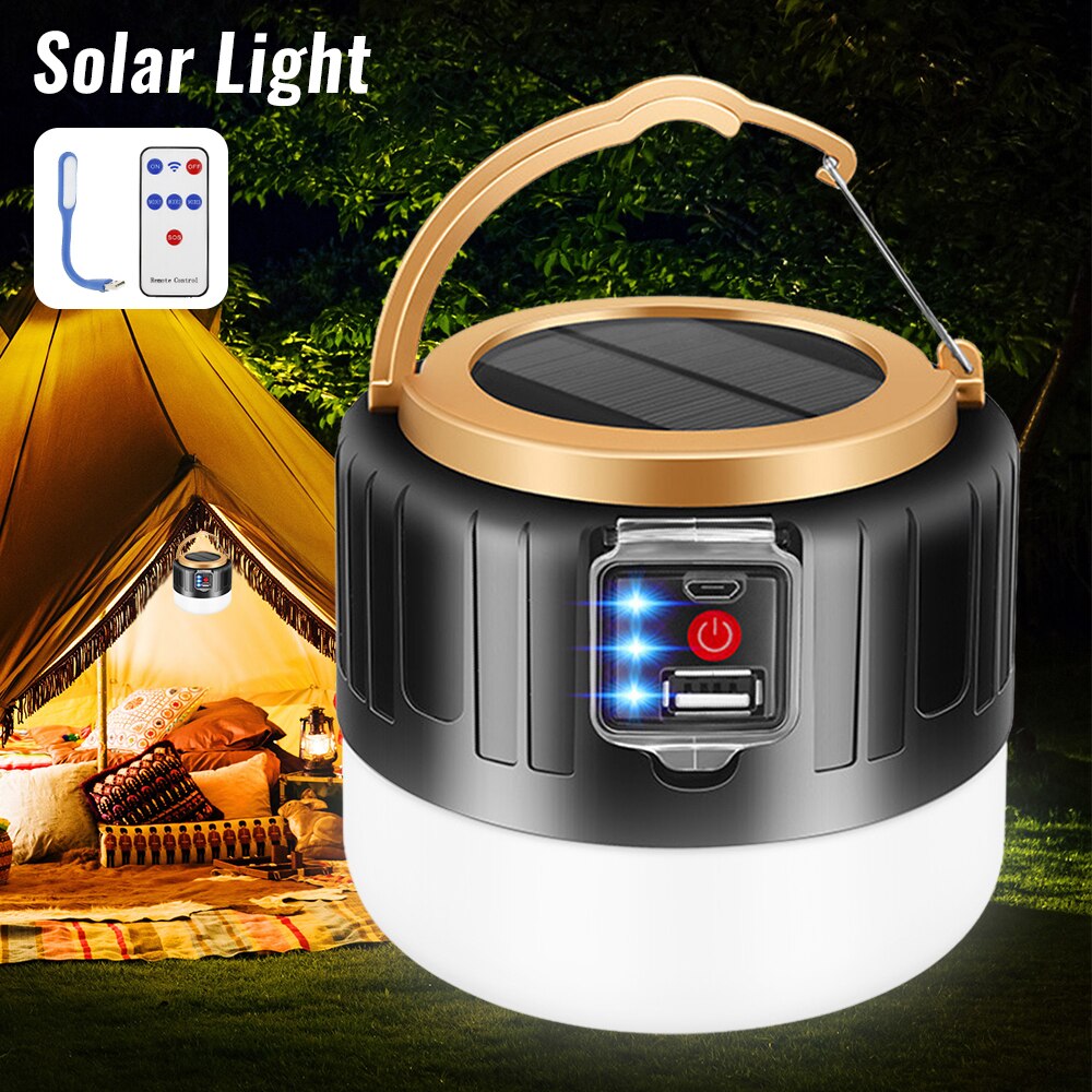 Solar LED Camping Light USB Rechargeable Bulb For Outdoor Tent Lamp Portable Lanterns Emergency Lights Flashlight For BBQ Hiking