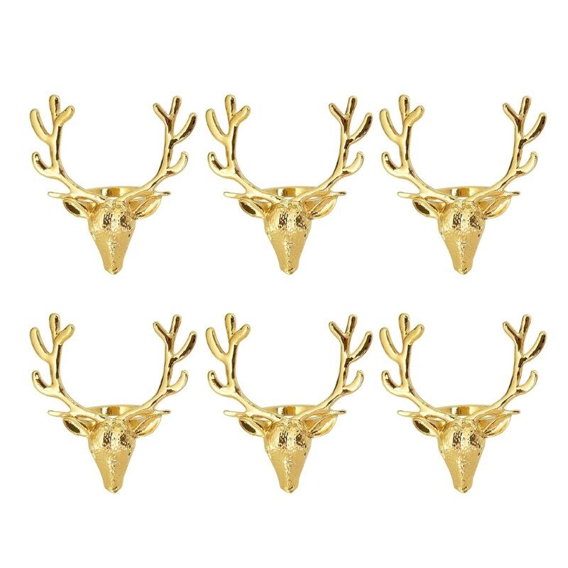 6 Stuks Goud Legering Hoge Leuke Duurzaam Delicate Deer Head Creatieve Servet Rin 50JD