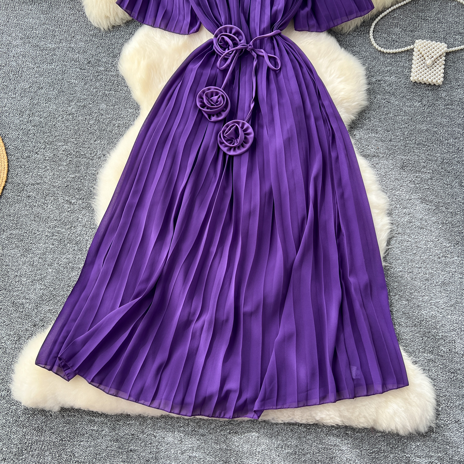 Fransk vintage blonde hul patchwork korte ærmer snørekjole afslappet kvinder sommer chiffon feriekjoler