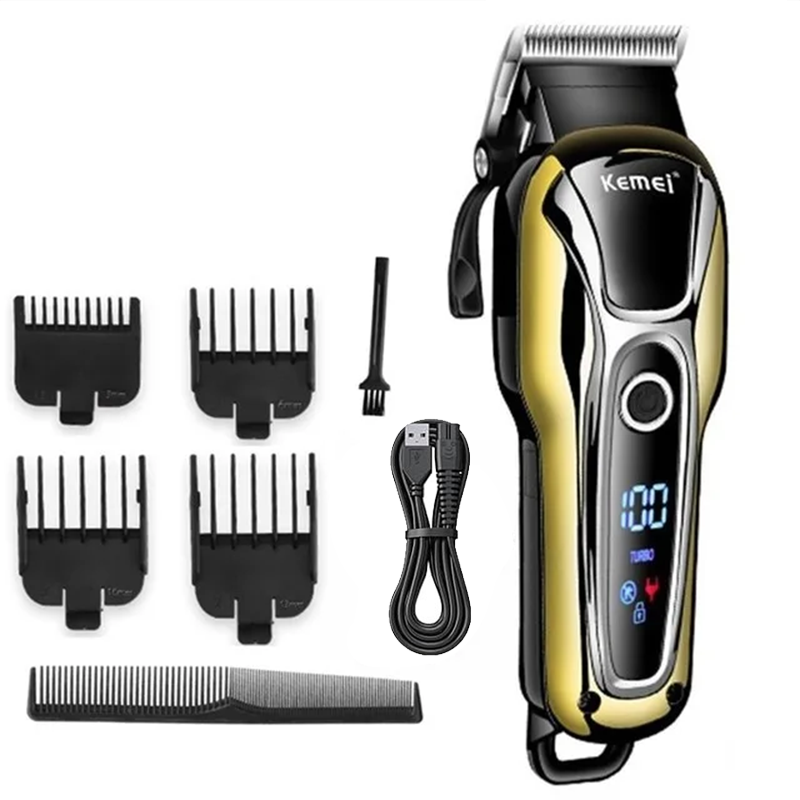 Cortadora de pelo Kemei o cuchilla KM-PG809A cortadora de pelo inalámbrica para hombres máquina cortadora corte de pelo recargable: Oro