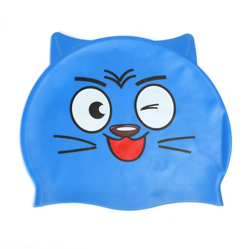 Neue Kinder Kinder Wasserdichte Schwimmen Kappe Cartoon Tier Schwimmen Pool Strand Silikon Kappen Hut Schützen Ohren Lange Haar Für Jungen mädchen: 7darkblue