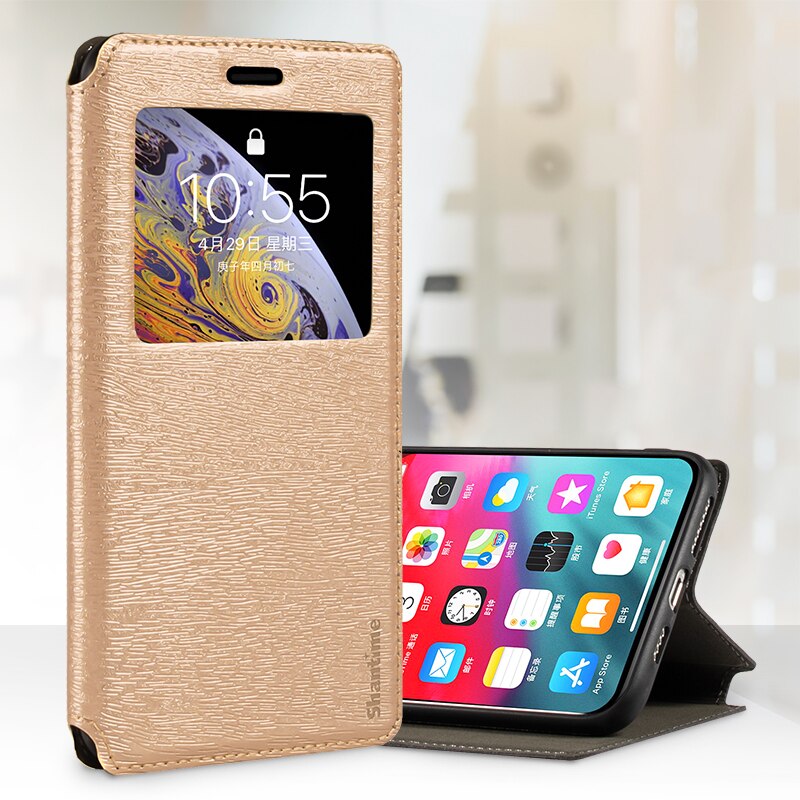 For HTC Desire 21 Pro 5G Case For HTC Desire 21 Pro 5G View Window Cover Invisible Magnet and Card Slot and Stand: Gold