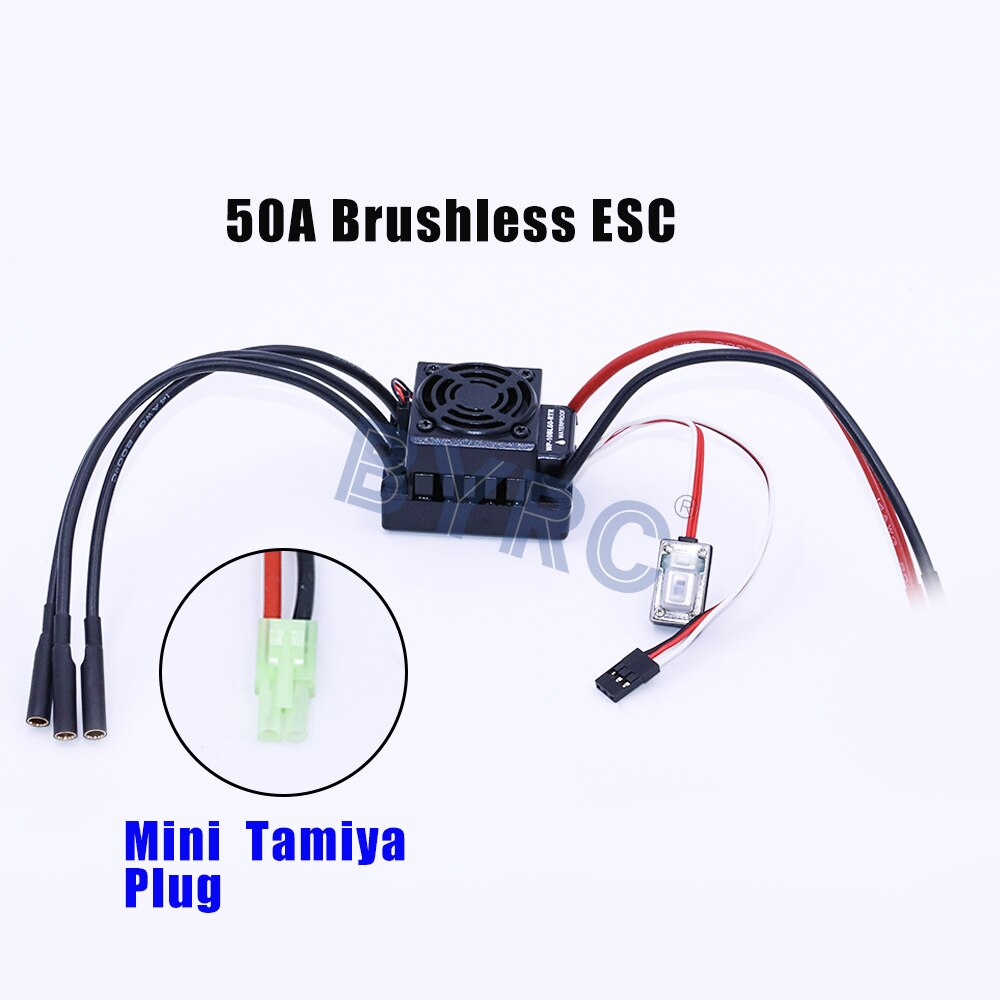 HOBBYWING Waterproof 50A RTR Brushless ESC Speed Controller WP-10BL50-RTR Programmable Fit 2-3S Lipo Pack for 1/10 RC Car: Mini Tamiya plug