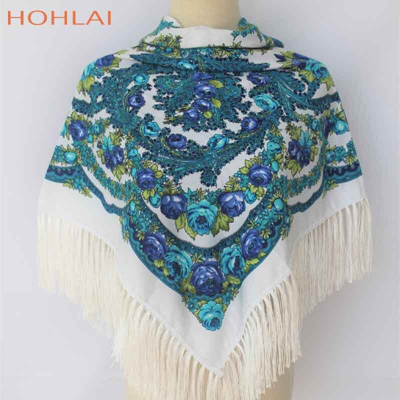 ¡Novedad de ! Bufandas cuadradas cálidas de para mujer, chales de niña estampados con borlas para invierno y otoño, bufanda de Manta: White 1