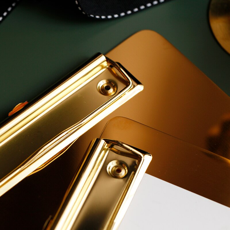 Gold Stainless Steel Menu Folder Document File Folder A4/B5/A5 Board Clip Student Stationery Writing Hard Board