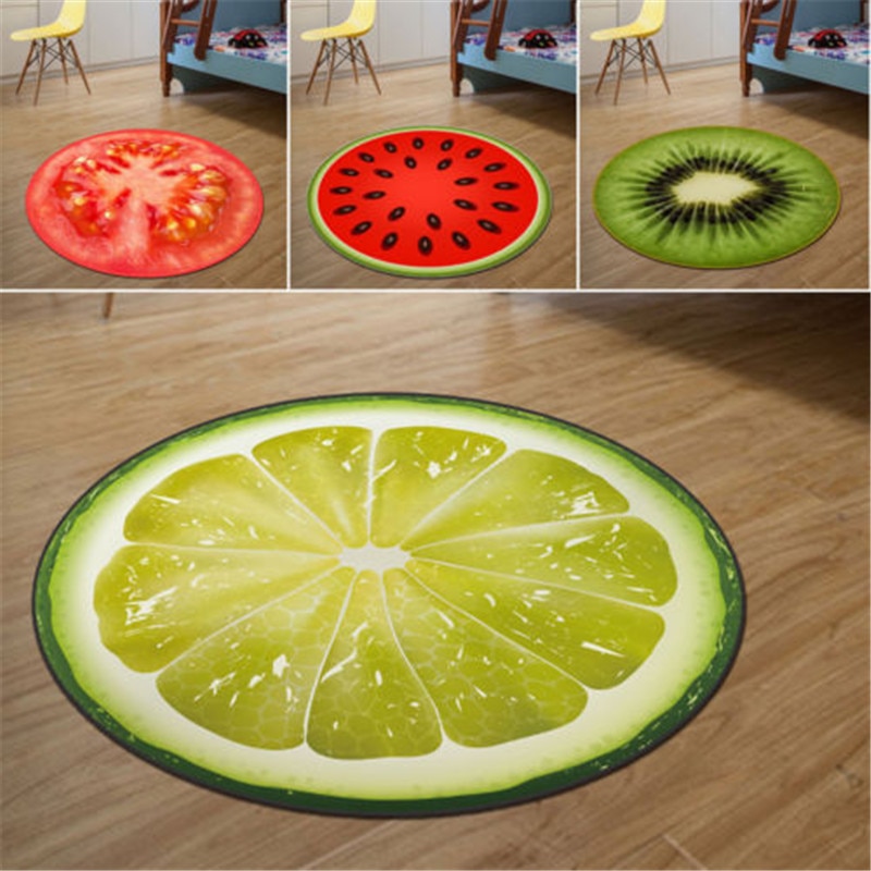 Fruit Pattern Circular Rug Home Warmly Cute Rug Kids Sitting Carpet 3D Print Round Kitchen Indoor Home Soft Mat Decor