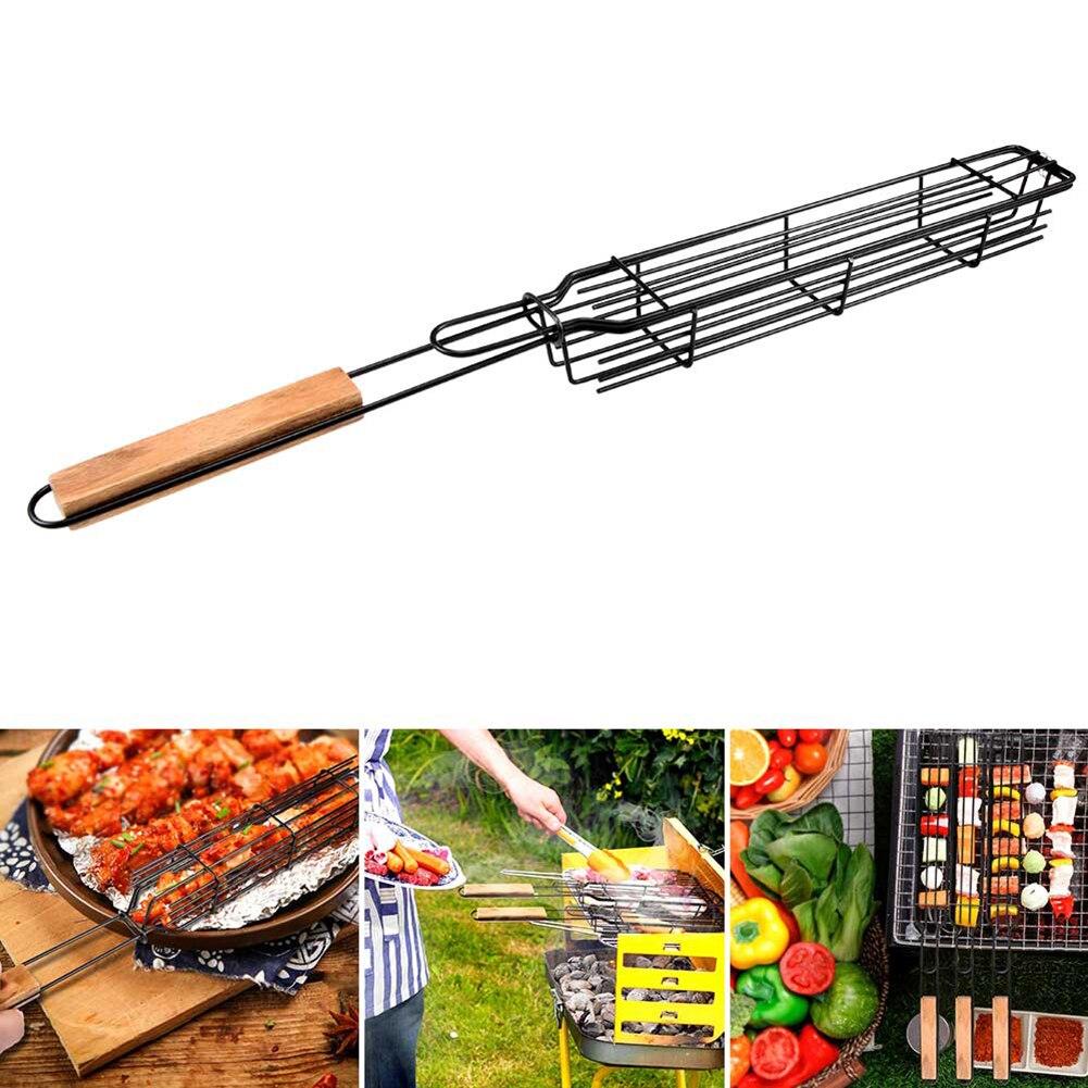 Metalnet trækul non-stick grillkurve bbq skep grill net pølse grillkurv stegt