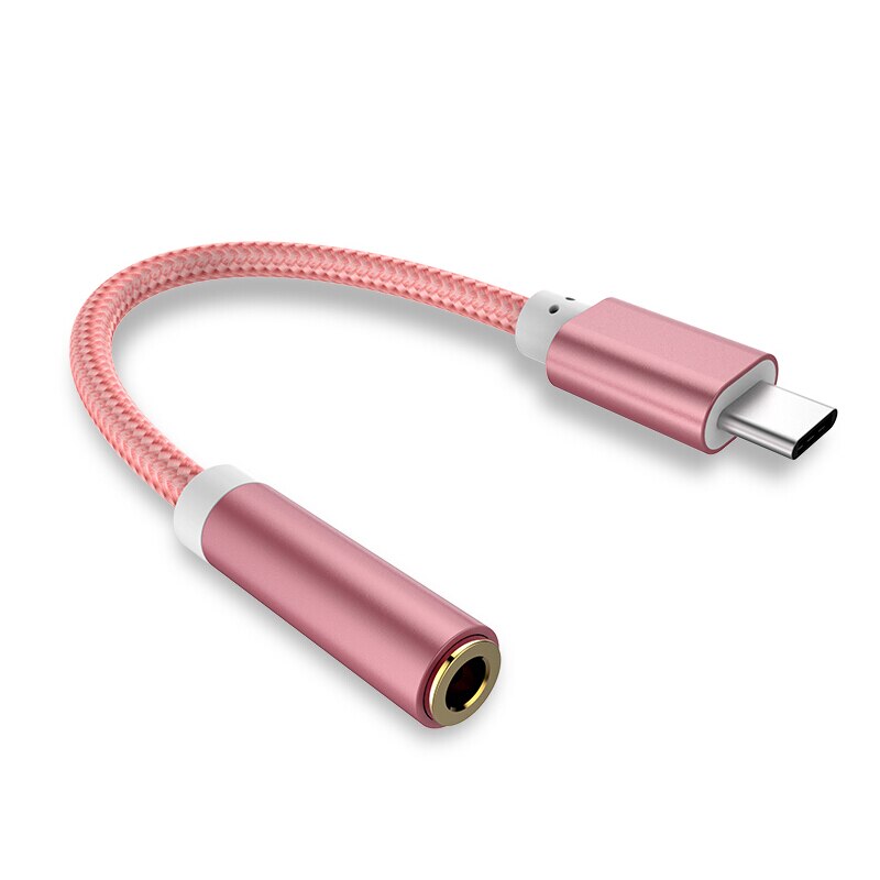 HIFI DAC Earphone Braided Cable Adapter Amplifier USB Type C To 3.5mm Headphone Jack Audio Adapter Digital Decoder AUX Converter: rose gold