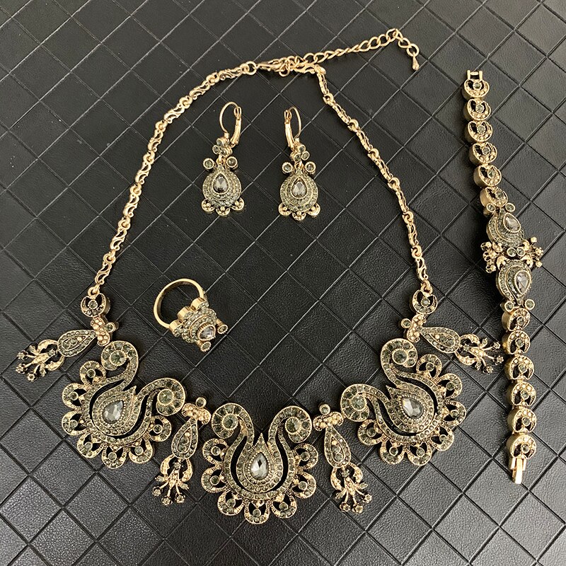 Fashionable Turkish Style Ethnic Jewelry Set Vintage Fancy Flower Jewelry Set Earring Necklace Ring Bracelet Crown Bijoux