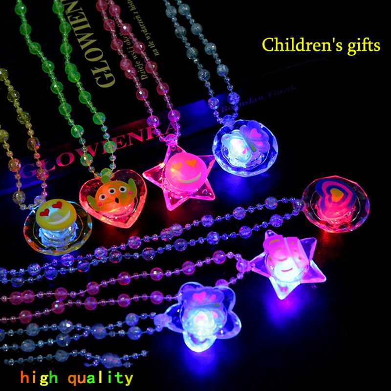 Huilong Glitter flash acrylic necklace led lamp novelty night market children's toys luminous light up toys glow