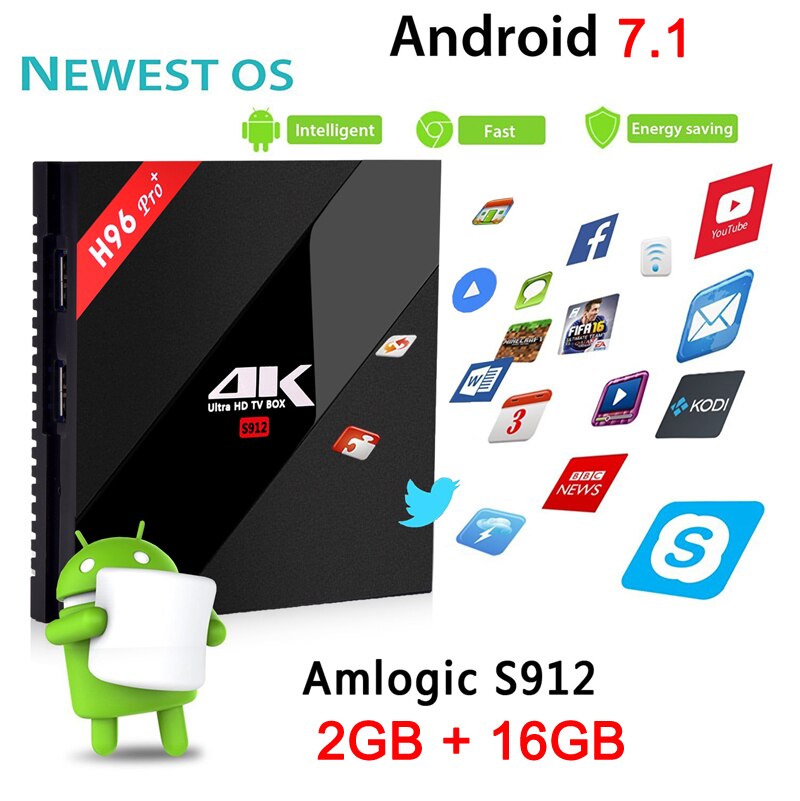 H96 Pro Plus Android Tv Box Amlogic S912 Android 7.1 Octa Core 2G RAM 16G ROM Smart TV 2.4G$5G Wifi 1000M LAN 4K Media Player
