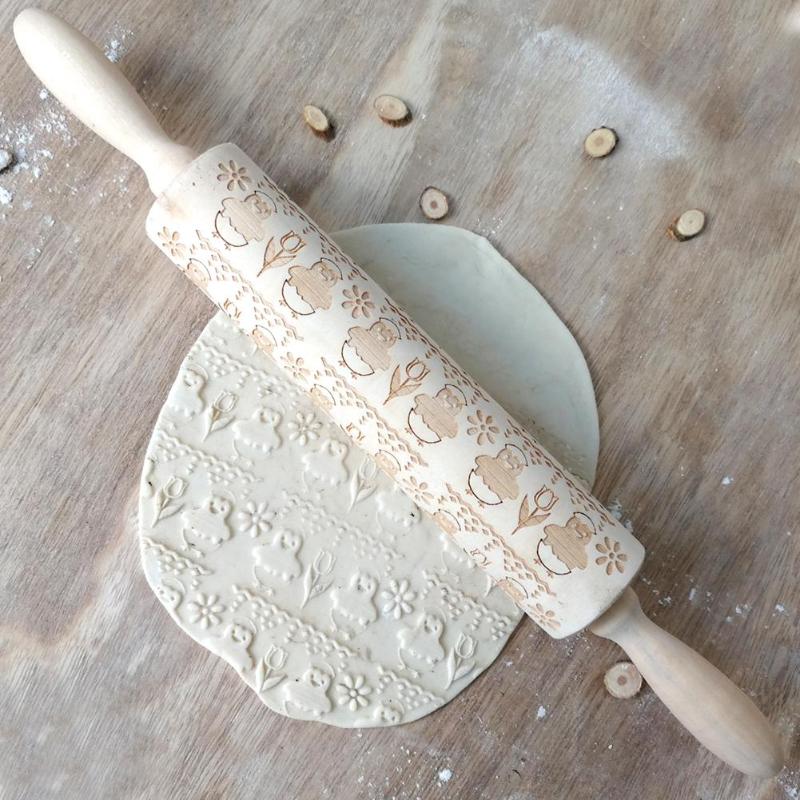 Pasen Dag Embossing Houten Deegroller voor DIY Koekjes Bakken Noodle Biscuit