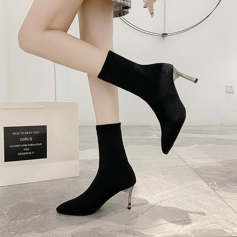 Mi-mollet bottes femmes bottes femmes chaussures à talons hauts bottes courtes troupeau Stretch chaussettes bottes automne hiver bottes